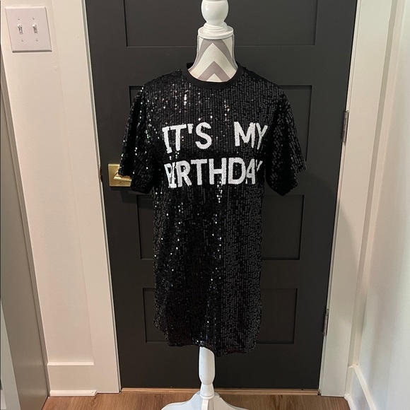 NWOT Forever 21 Black Sequin 'It's My Birthday' Dress - Picture 3 of 5